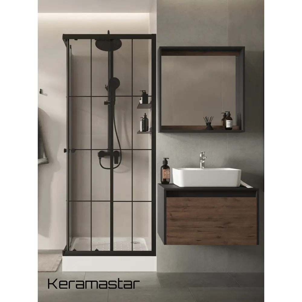 Фото 5 Душевой уголок Keramastar Montale Kr017022 прямоугольный с поддоном 90x90см профиль черный эффект стекла без покрытия Фото 5 Душевой уголок Keramastar Montale Kr017022 прямоугольный с поддоном 90x90см профиль черный эффект стекла без покрытия