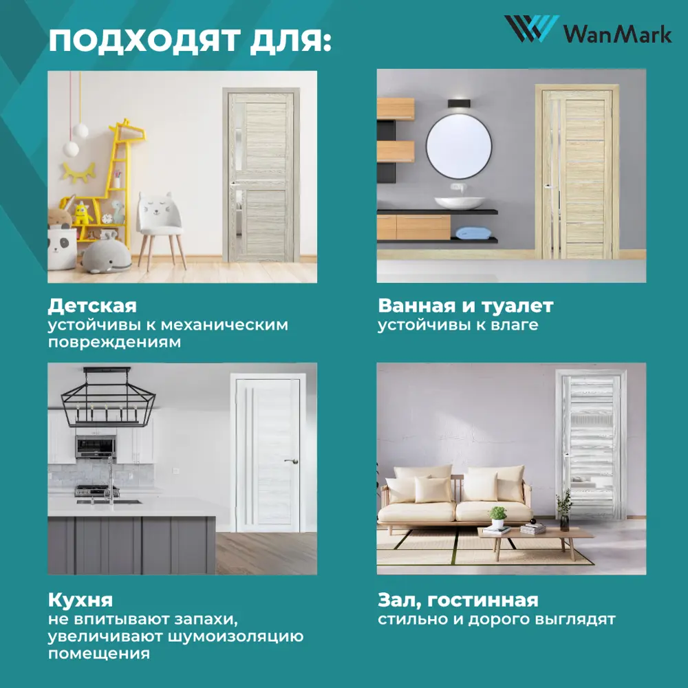 Фото 8 Межкомнатная дверь Wanmark D1 остеклённая 190x60см ПВХ цвет ясень ривьера айс