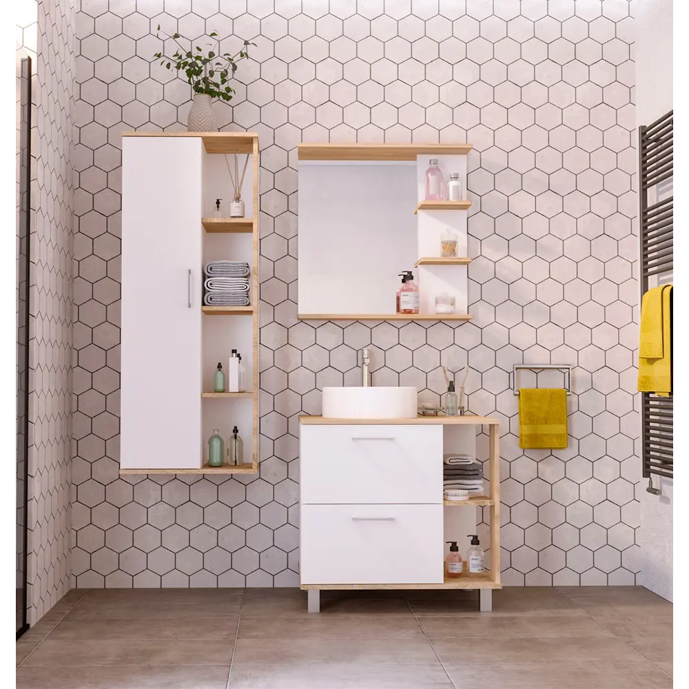 Фото 20 Тумба под раковину напольная Doratiz 9908.182 70см цвет белый, дуб сонома Фото 20 Тумба под раковину напольная Doratiz 9908.182 70см цвет белый, дуб сонома