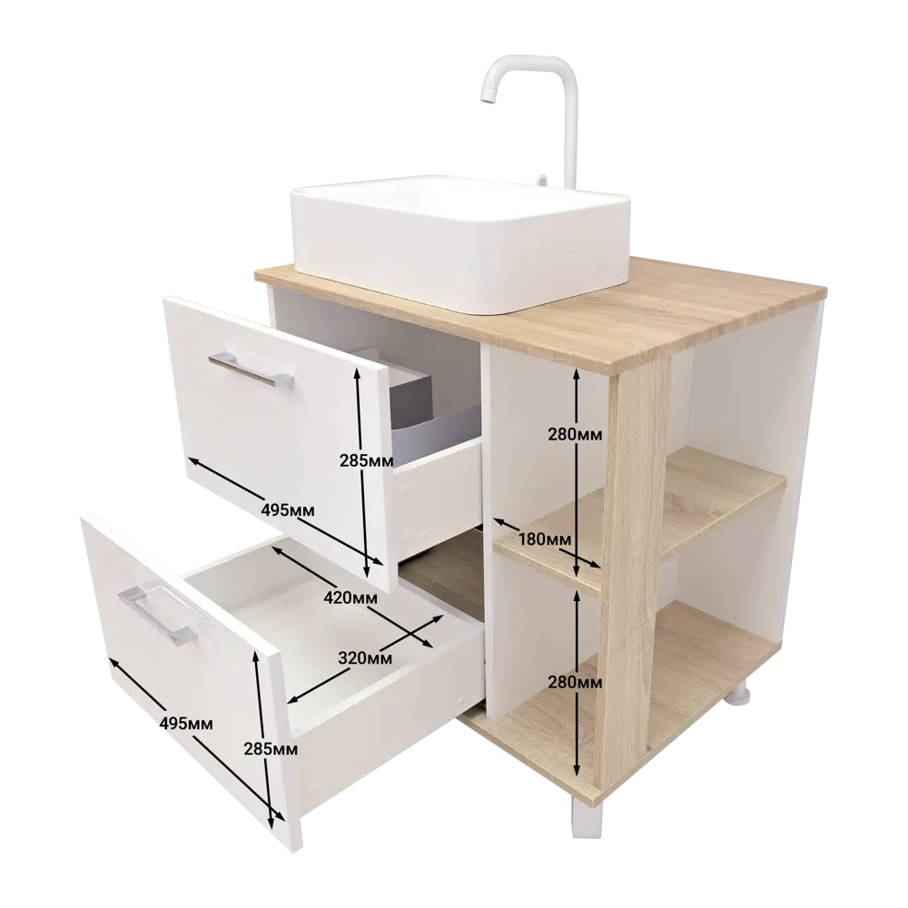 Фото 16 Тумба под раковину напольная Doratiz 9908.182 70см цвет белый, дуб сонома Фото 16 Тумба под раковину напольная Doratiz 9908.182 70см цвет белый, дуб сонома