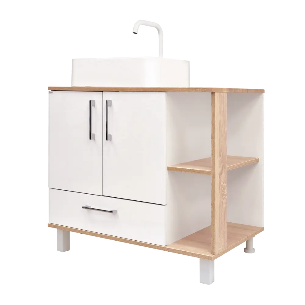 Фото 8 Тумба под раковину напольная Doratiz 9908.184 80см цвет белый, дуб сонома Фото 8 Тумба под раковину напольная Doratiz 9908.184 80см цвет белый, дуб сонома