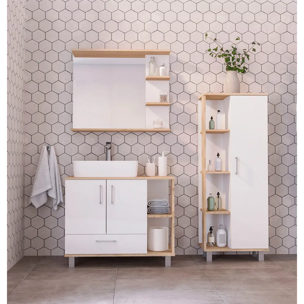 Фото 19 Тумба под раковину напольная Doratiz 9908.184 80см цвет белый, дуб сонома Фото 19 Тумба под раковину напольная Doratiz 9908.184 80см цвет белый, дуб сонома