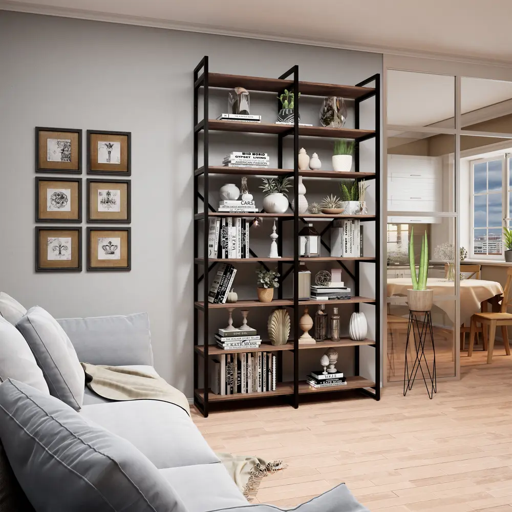 Фото 2 Стеллаж A1 home Bruno double 8 полок 134x240x34 см металл цвет американский орех Фото 2 Стеллаж A1 home Bruno double 8 полок 134x240x34 см металл цвет американский орех