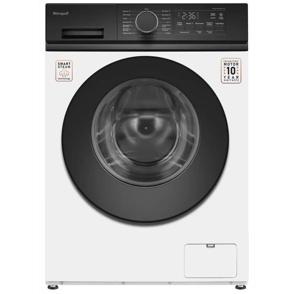 Фото Стиральная машина Weissgauff Wm 41106 inverter steam 59.5x85x37 см 6 кг цвет белый
