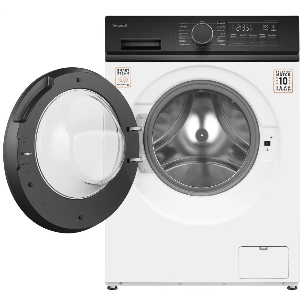 Фото 2 Стиральная машина Weissgauff Wm 41106 inverter steam 59.5x85x37 см 6 кг цвет белый