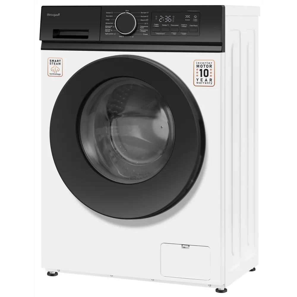 Фото 4 Стиральная машина Weissgauff Wm 41106 inverter steam 59.5x85x37 см 6 кг цвет белый