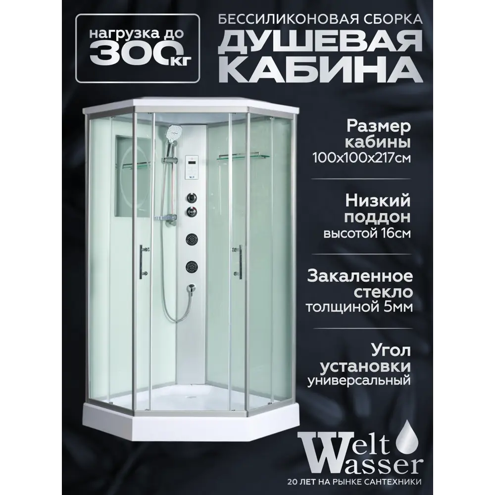 Фото Гидромассажная душевая кабина Weltwasser Nesse низкий поддон 100x100см Фото Гидромассажная душевая кабина Weltwasser Nesse низкий поддон 100x100см