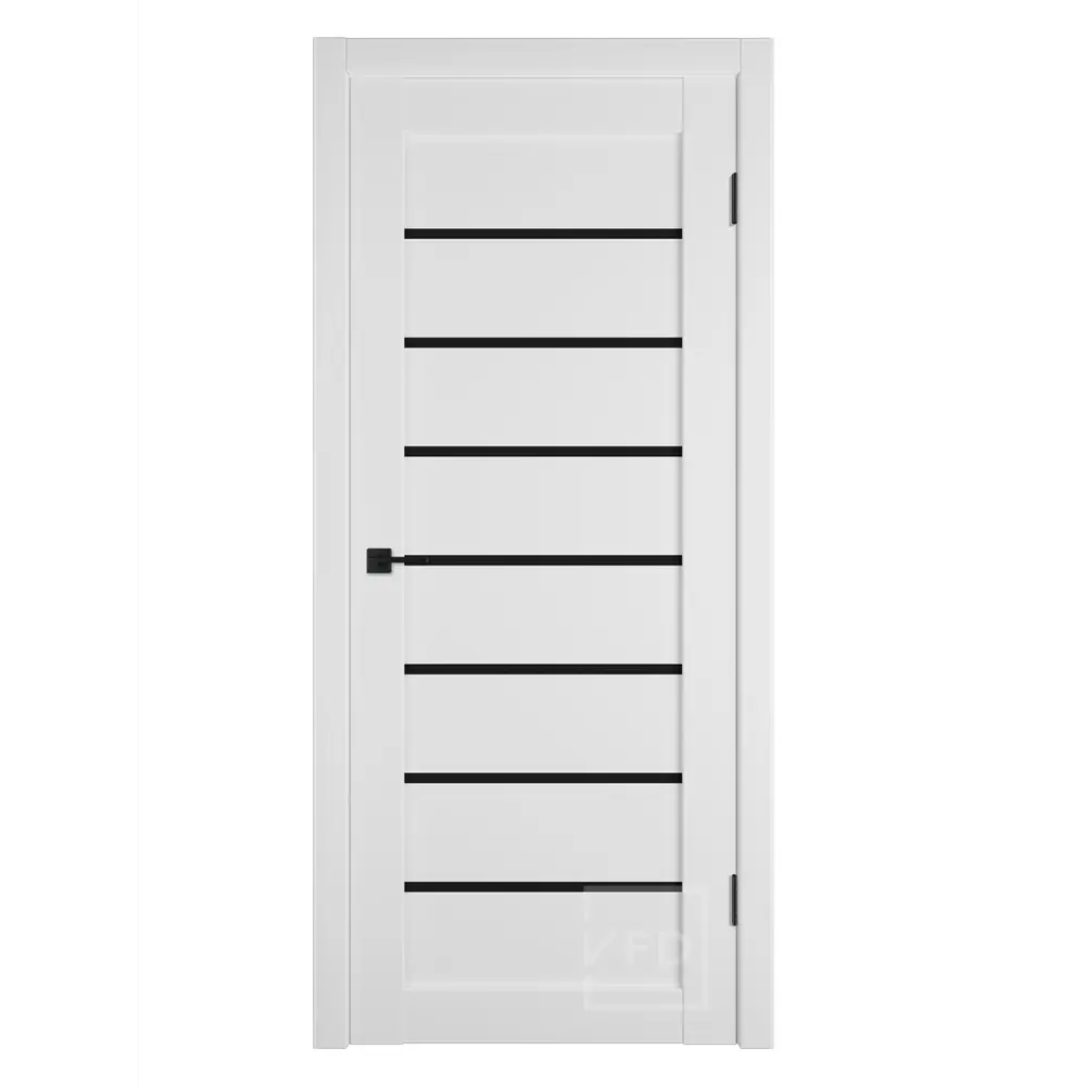 Фото Комплект межкомнатной двери VFD Next 24 остеклённая 70х200см пвх цвет аляска black gloss с коробом и наличниками Фото Комплект межкомнатной двери VFD Next 24 остеклённая 70х200см пвх цвет аляска black gloss с коробом и наличниками