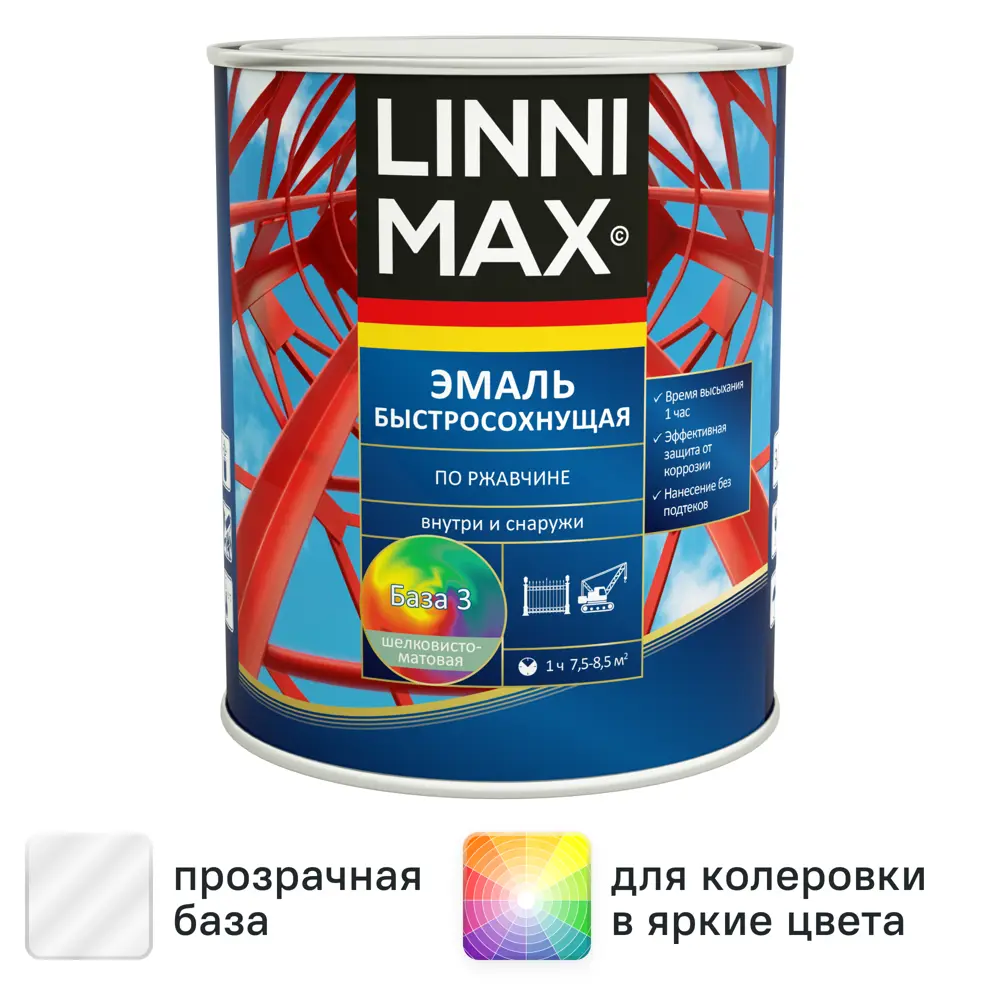 Фото Грунт-эмаль по ржавчине Linnimax Быстросохнущая шелковисто-матовая цвет прозрачный база 3 0.71 л Фото Грунт-эмаль по ржавчине Linnimax Быстросохнущая шелковисто-матовая цвет прозрачный база 3 0.71 л
