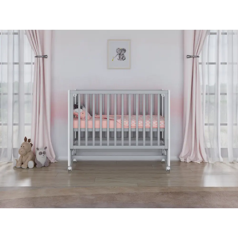 Фото 2 Кровать для новорожденных Incanto Astra 120x60 см массив дерева цвет серый/белый