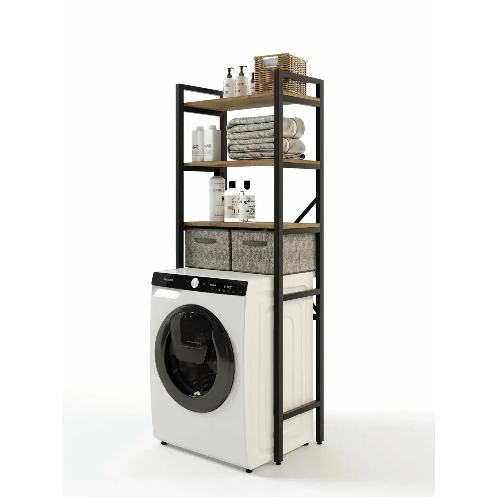 Фото 2 Стеллаж над стиральной машиной в ванную A1 Home Ariel Лофт 68x34x180см дуб веллингтон Фото 2 Стеллаж над стиральной машиной в ванную A1 Home Ariel Лофт 68x34x180см дуб веллингтон