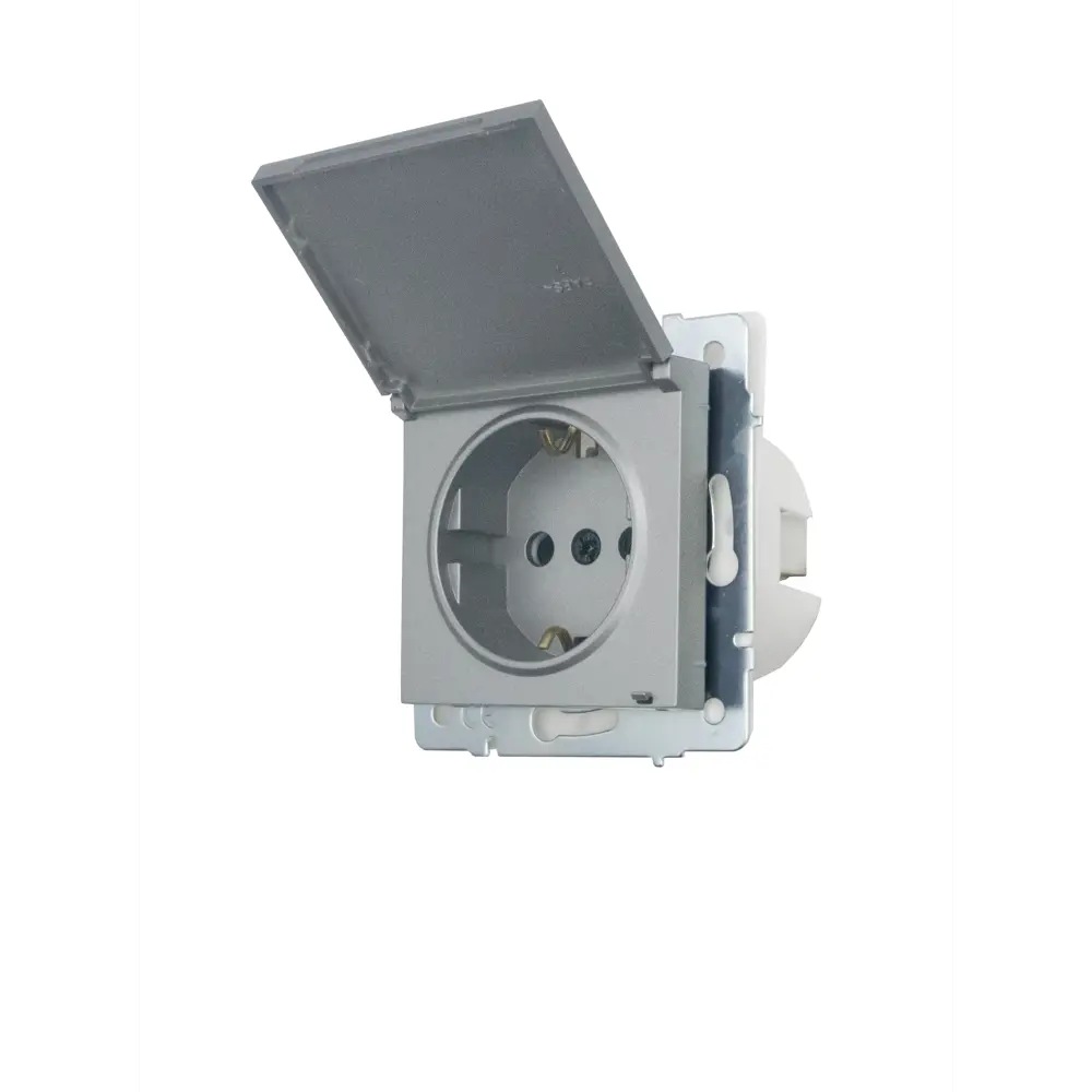 Фото 4 Розетка встраиваемая Lezard Vesna с заземлением с крышкой IP44 цвет платина