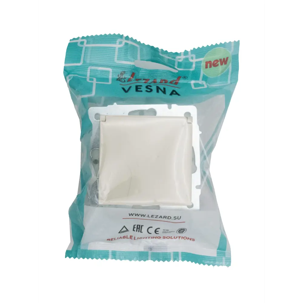 Фото 10 Розетка встраиваемая Lezard Vesna с заземлением с крышкой IP44 цвет кремовый