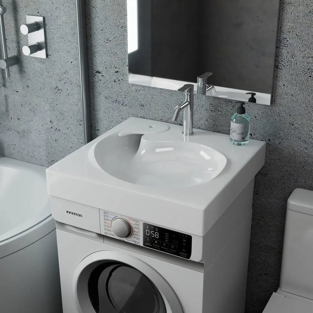 Фото Раковина на стиральную машину Bauedge omega XMY0030 60см цвет хром/белый Фото Раковина на стиральную машину Bauedge omega XMY0030 60см цвет хром/белый