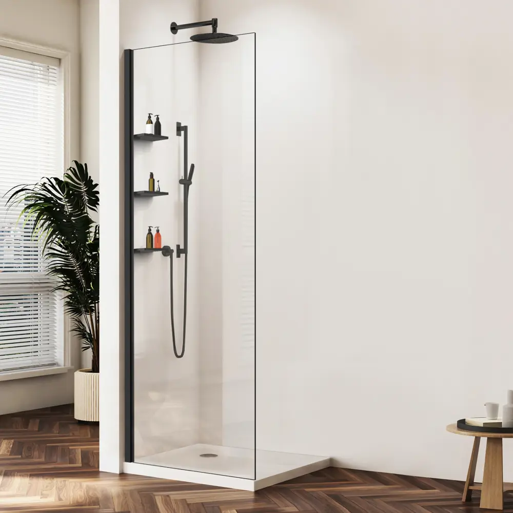 Фото Душевая перегородка Vincea Walk-In VSW-1HWS100CLB 100x200см черный профиль стекло прозрачное