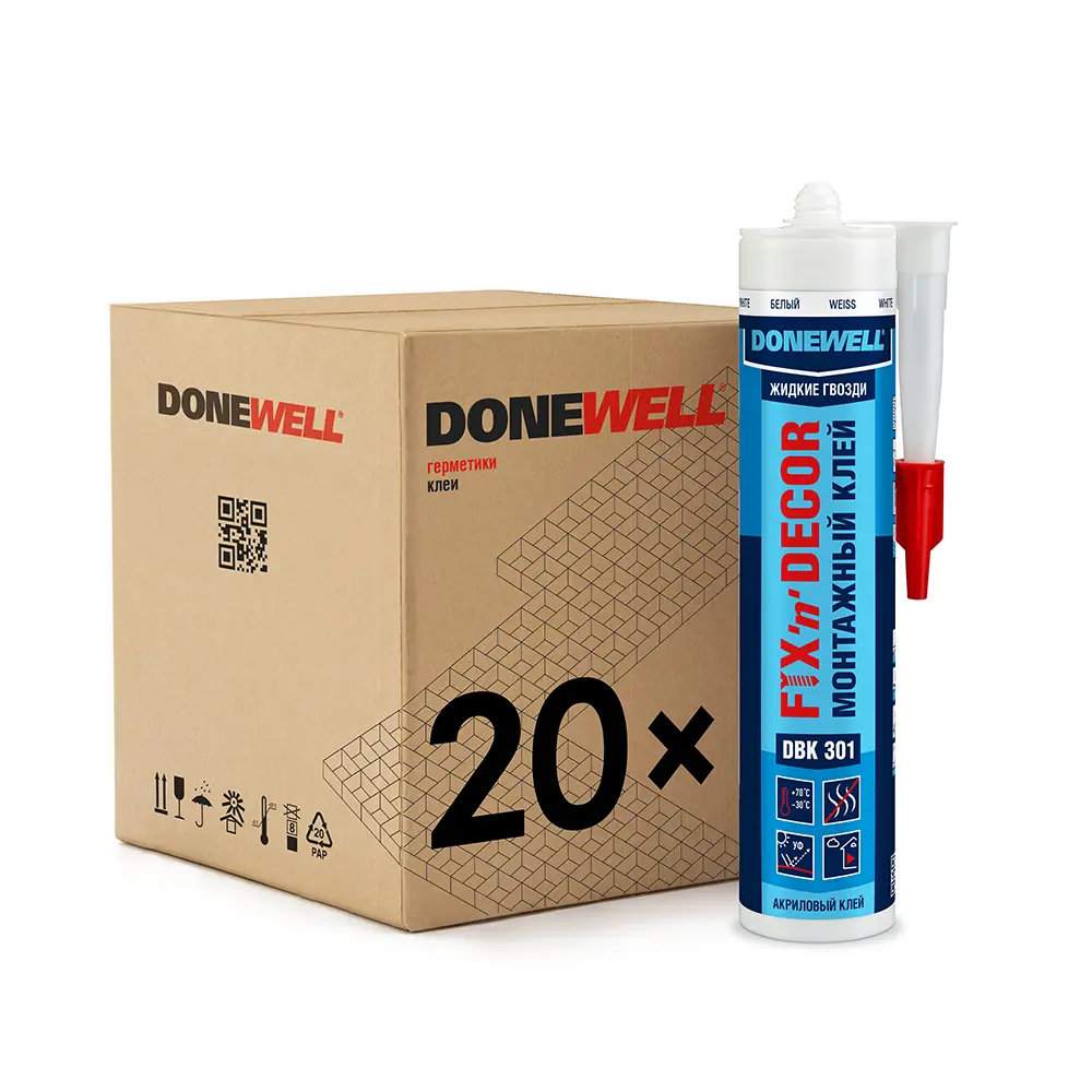 Фото 3 Клей монтажный Donewell FIX-n-DECOR DBK-301 морозостойкий белый 260 мл 20 шт Фото 3 Клей монтажный Donewell FIX-n-DECOR DBK-301 морозостойкий белый 260 мл 20 шт