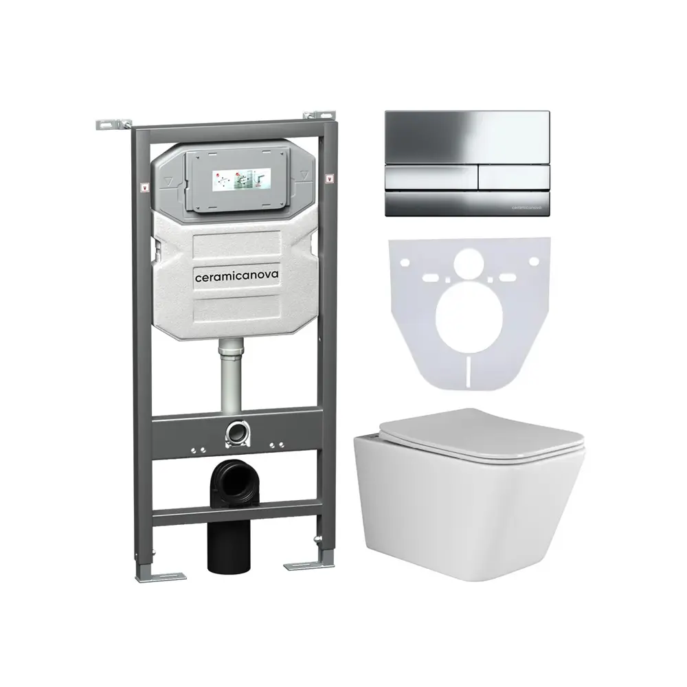 Фото Комплект инсталляция и унитаз Metric безободковый с микролифтом клавиша цвет хром Фото Комплект инсталляция и унитаз Metric безободковый с микролифтом клавиша цвет хром