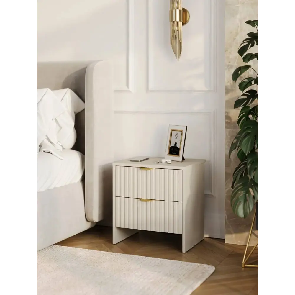 Фото 3 Тумба прикроватная Ridberg Lugano 45x48x37 см 2 ящика ЛДСП цвет кашемир/золото 2 шт. Фото 3 Тумба прикроватная Ridberg Lugano 45x48x37 см 2 ящика ЛДСП цвет кашемир/золото 2 шт.