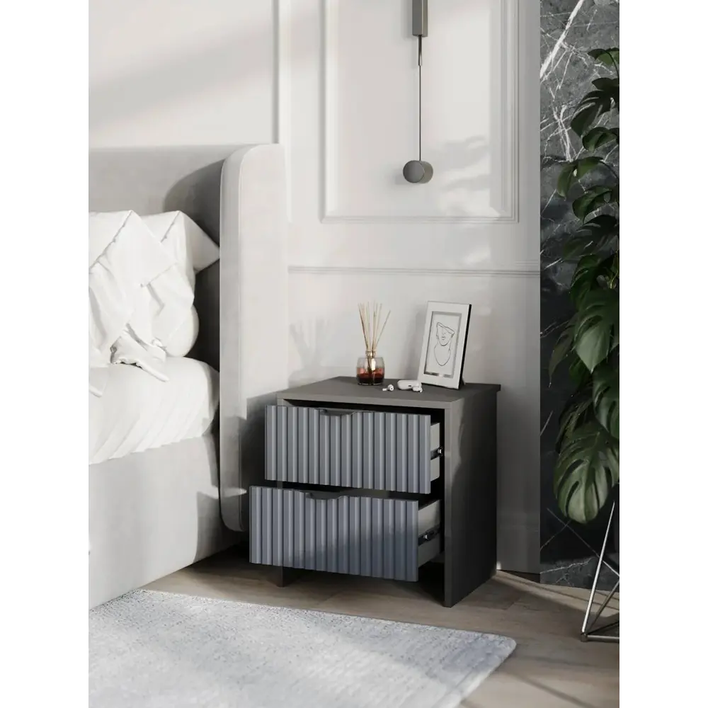 Фото 4 Тумба прикроватная Ridberg Lugano 45x48x37 см 2 ящика ЛДСП цвет серый графит/черный 2 шт. Фото 4 Тумба прикроватная Ridberg Lugano 45x48x37 см 2 ящика ЛДСП цвет серый графит/черный 2 шт.