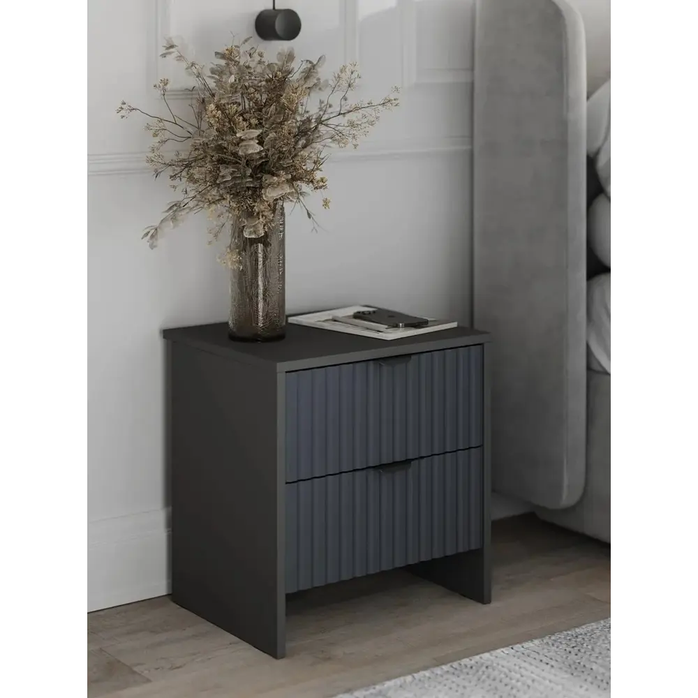 Фото 3 Тумба прикроватная Ridberg Lugano 45x48x37 см 2 ящика ЛДСП цвет серый графит/черный