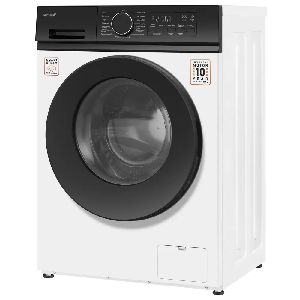 Фото 4 Стиральная машина Weissgauff Wm 48128 inverter steam 59.5x85x44 см 8 кг цвет белый