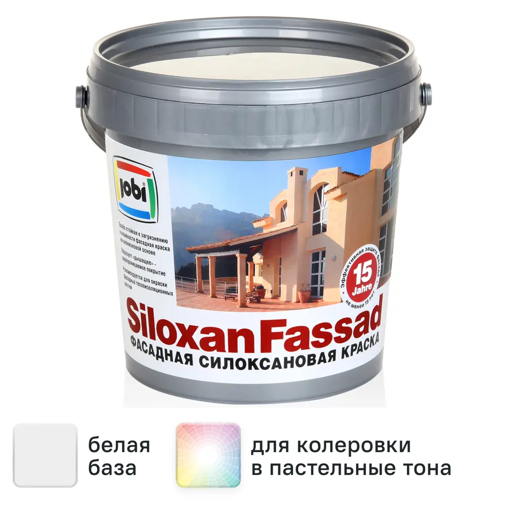Фото Краска фасадная Jobi Siloxanfassad матовая цвет белый база A 0.9 л Фото Краска фасадная Jobi Siloxanfassad матовая цвет белый база A 0.9 л