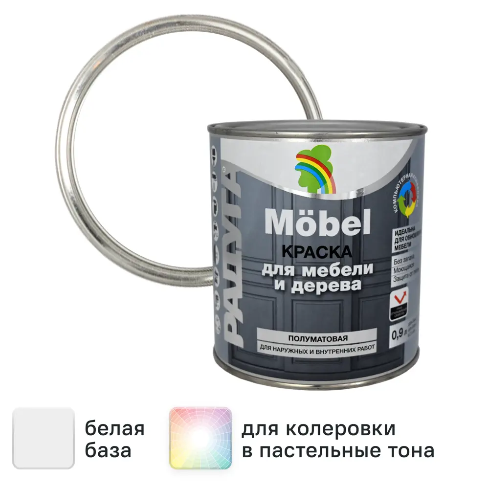Фото Краска для мебели Радуга полуматовая цвет белый 0.9 л