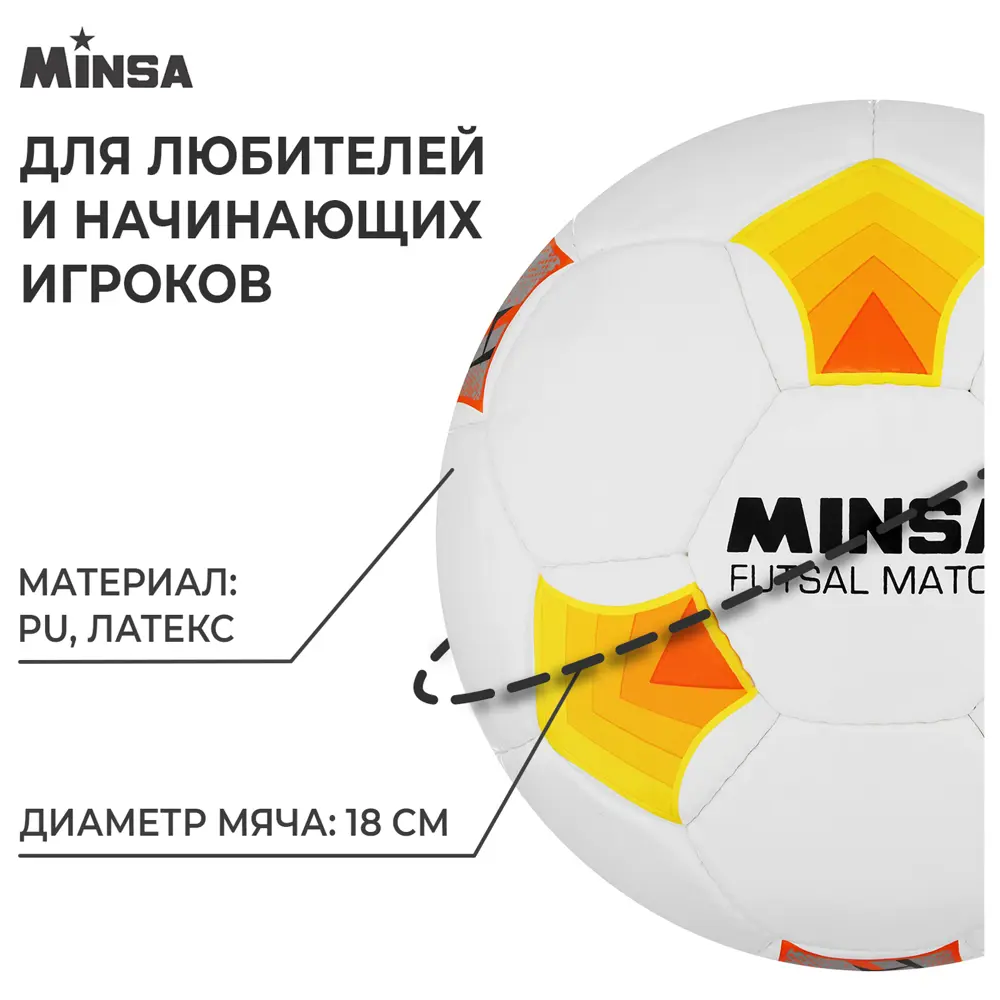 Фото 2 Мяч футбольный Minsa Futsal Match размер 4 9376742 Фото 2 Мяч футбольный Minsa Futsal Match размер 4 9376742