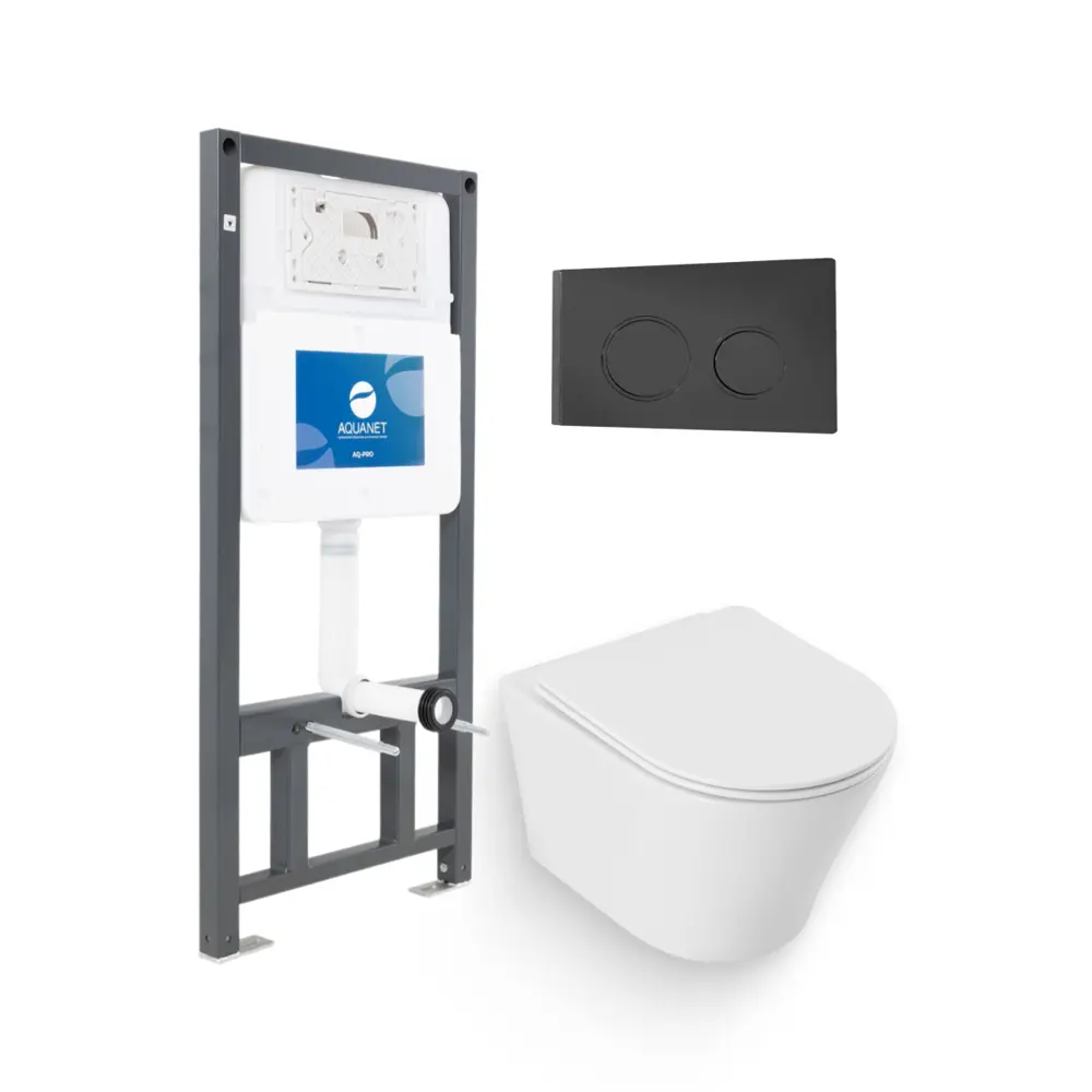 Фото Набор инсталляция 5 в 1 Aquanet кнопка смыва круглая AQ-02MB черный и унитаз подвесной Aquanet Z-03 Фото Набор инсталляция 5 в 1 Aquanet кнопка смыва круглая AQ-02MB черный и унитаз подвесной Aquanet Z-03