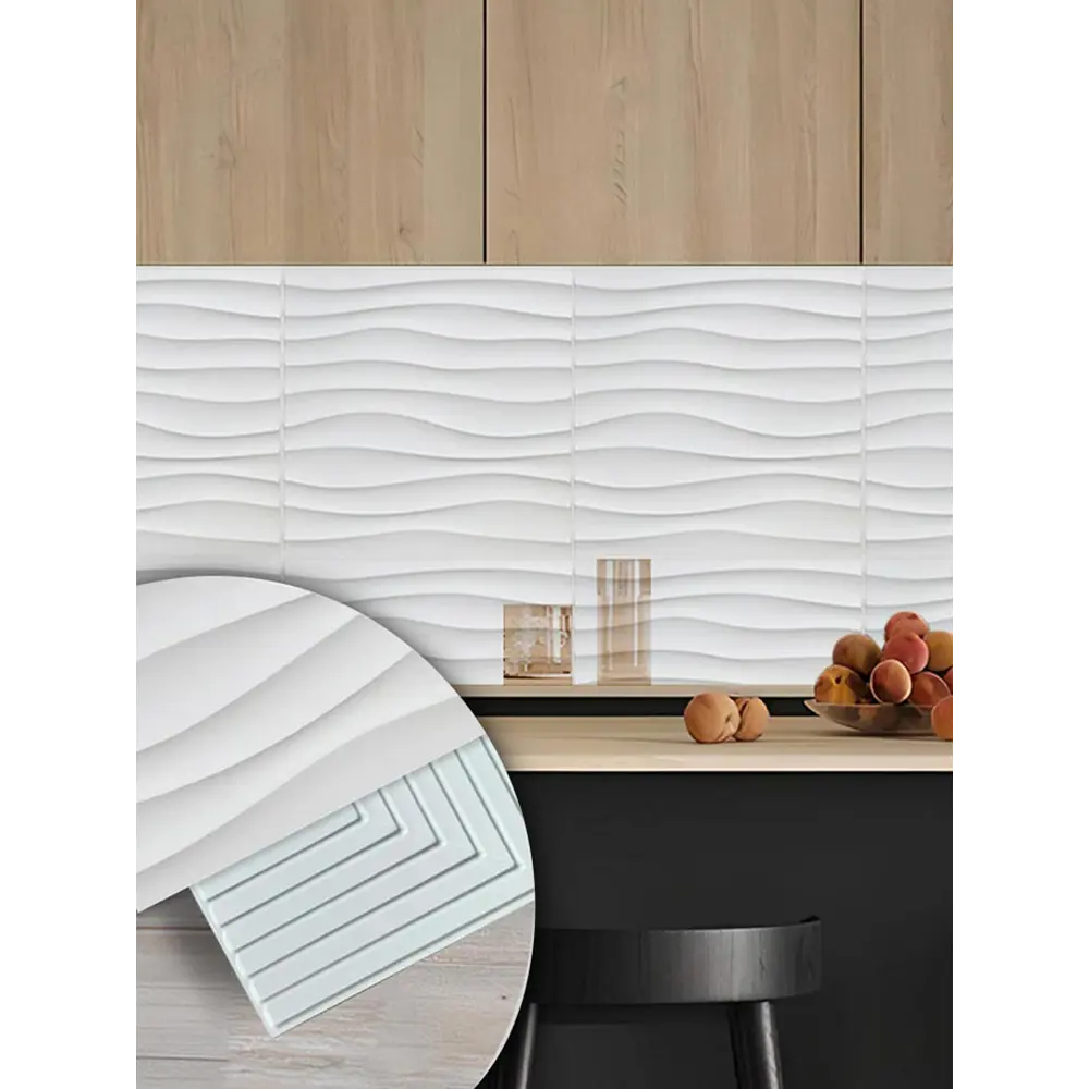 Фото 2 Комплект панелей ПВХ Verol Волна цвет белый 300x300x1мм 1.35м² 15шт Фото 2 Комплект панелей ПВХ Verol Волна цвет белый 300x300x1мм 1.35м² 15шт