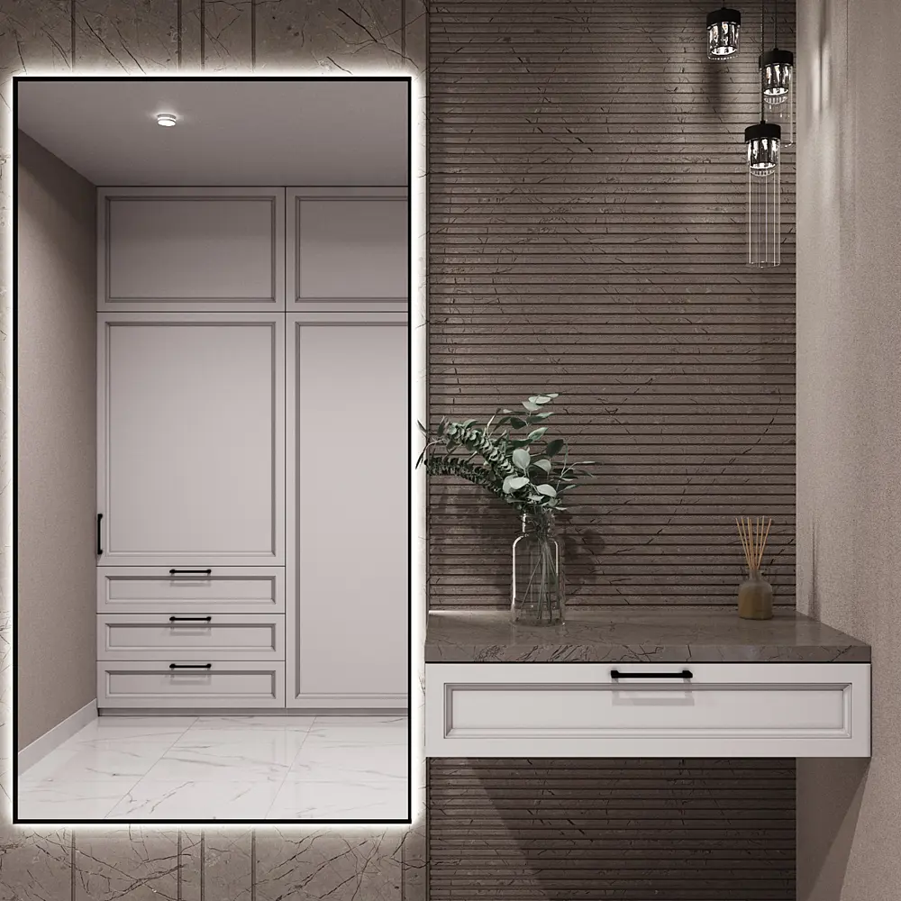 Фото Зеркало с подсветкой One Mirror в алюминиевой раме настенное 180x80см свет холодный белый цвет черное