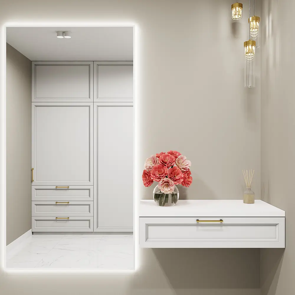 Фото Зеркало с подсветкой One Mirror в алюминиевой раме настенное 180x90см свет холодный белый цвет белое Фото Зеркало с подсветкой One Mirror в алюминиевой раме настенное 180x90см свет холодный белый цвет белое