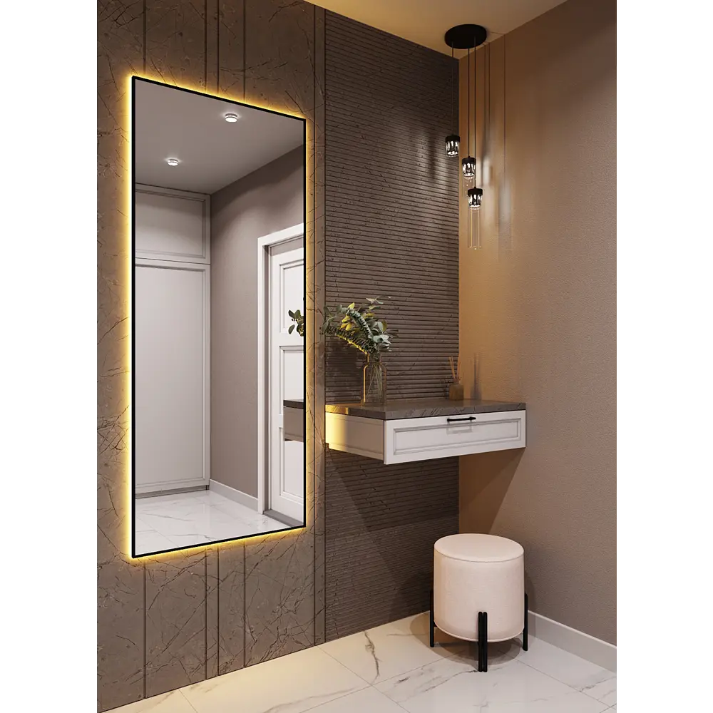 Фото 4 Зеркало с подсветкой One Mirror в алюминиевой раме настенное 200x60см свет теплый белый цвет черное