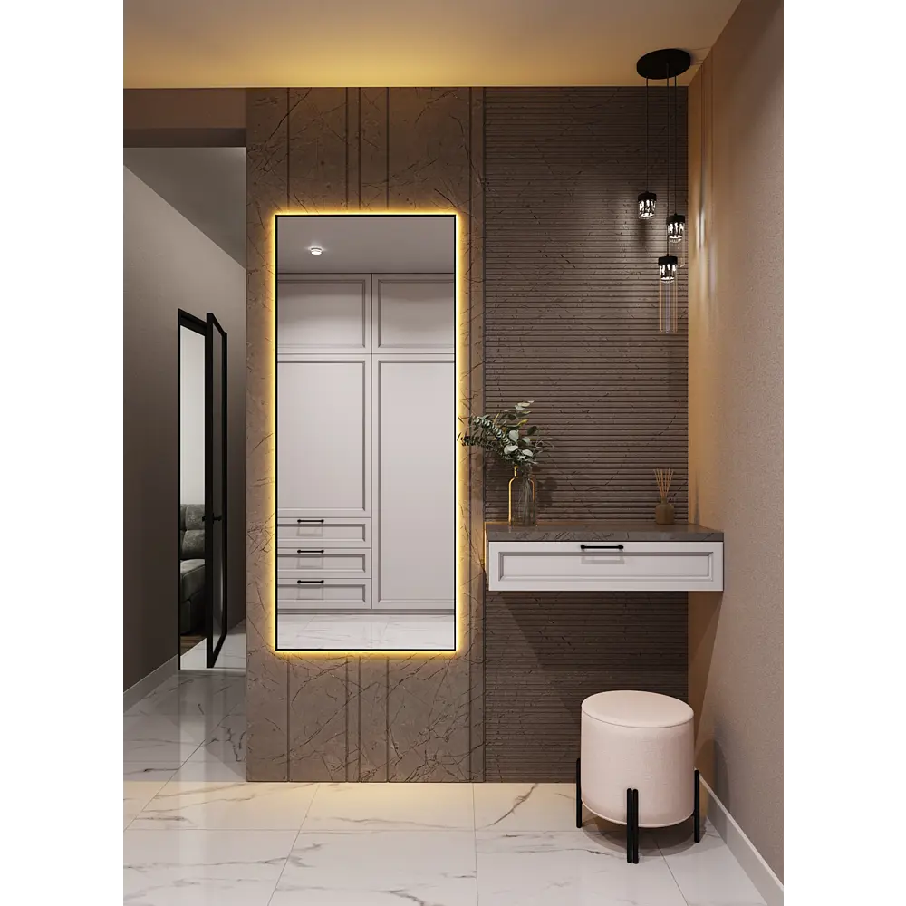 Фото 3 Зеркало с подсветкой One Mirror в алюминиевой раме настенное 200x60см свет теплый белый цвет черное