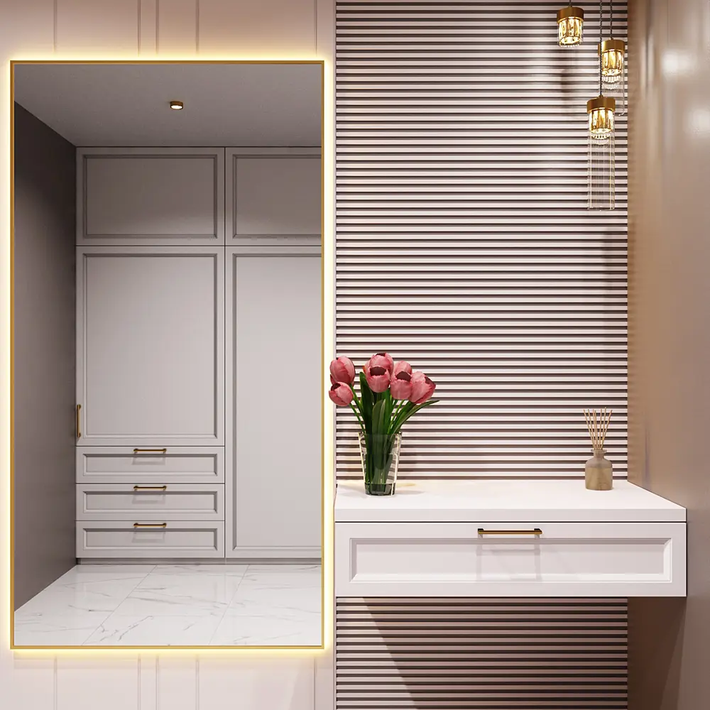 Фото Зеркало с подсветкой One Mirror в алюминиевой раме настенное 180x90см свет теплый белый цвет золото Фото Зеркало с подсветкой One Mirror в алюминиевой раме настенное 180x90см свет теплый белый цвет золото