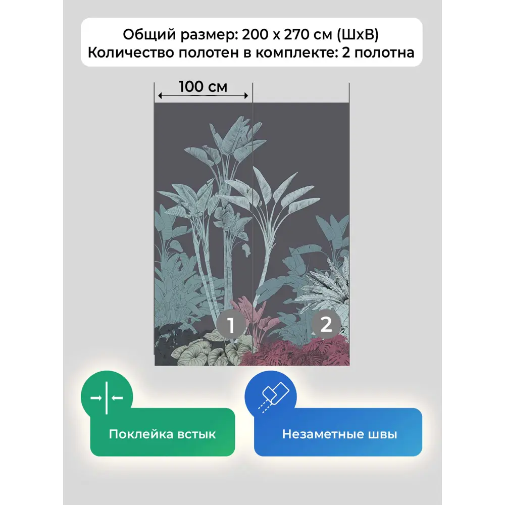 Фото 5 Фотообои флизелиновые Первое ателье Растительный сюжет из банановых листьев 200x270 см