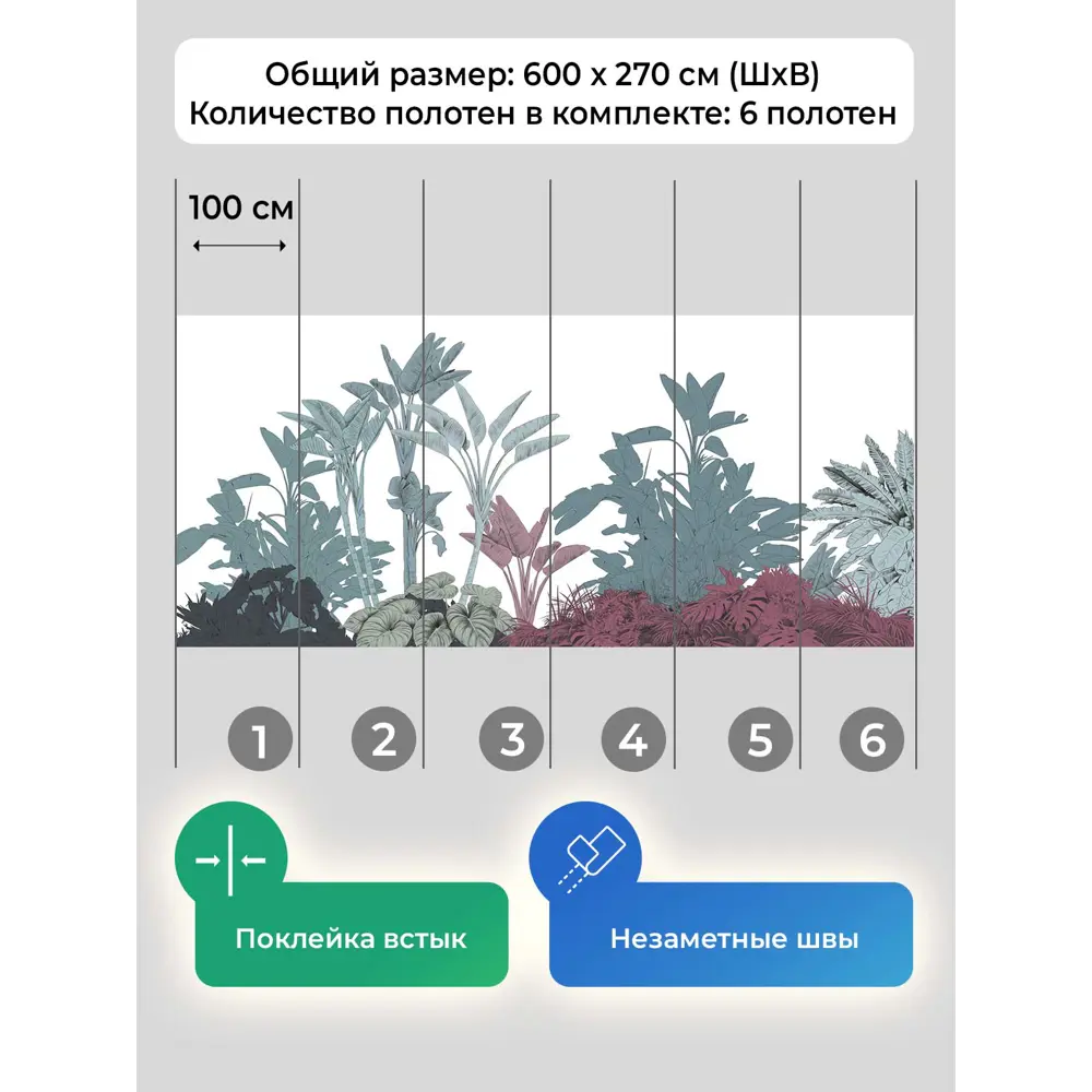 Фото 5 Фотообои флизелиновые Первое ателье Банановая растительность 600x270 см