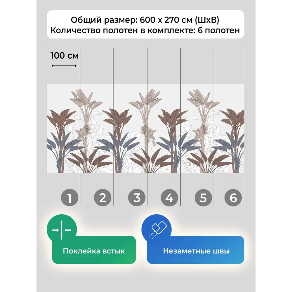 Фото 5 Фотообои флизелиновые Первое ателье Узор из банановых растений 600x270 см Фото 5 Фотообои флизелиновые Первое ателье Узор из банановых растений 600x270 см