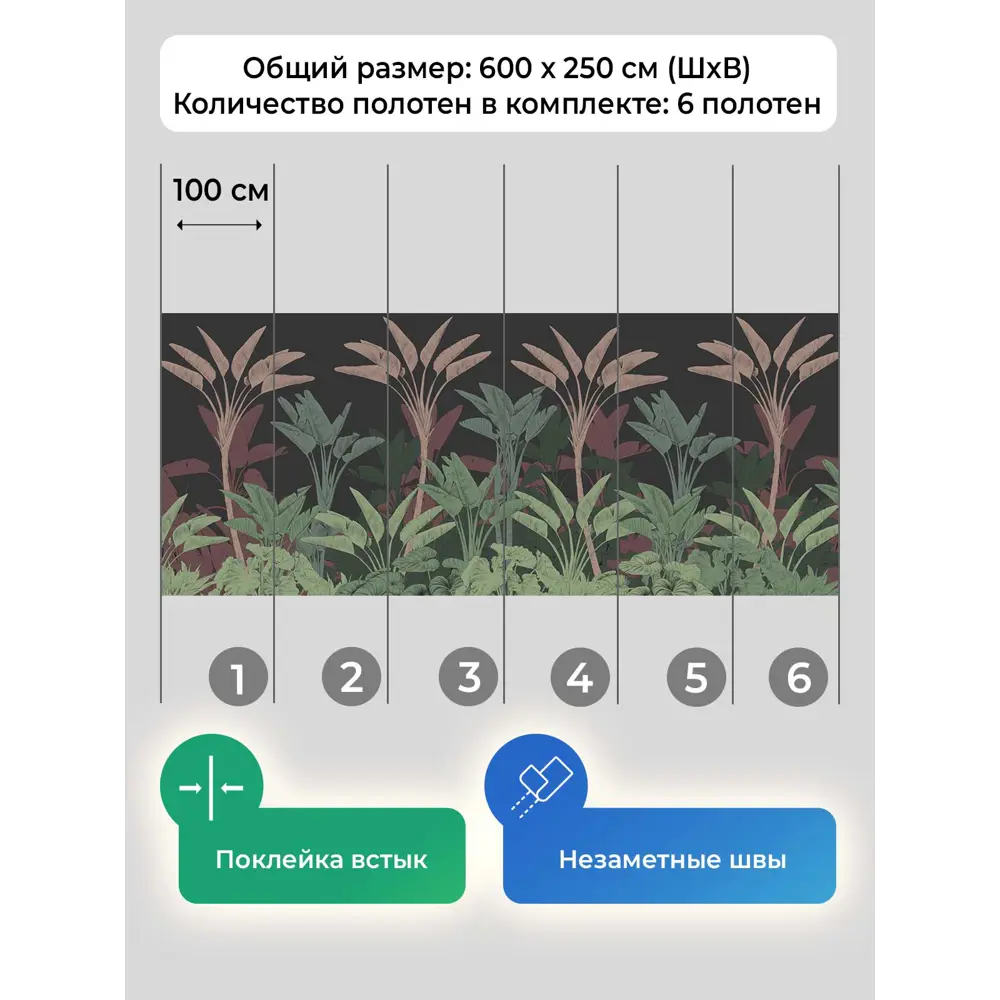 Фото 5 Фотообои флизелиновые Первое ателье Банановая растительность в узоре 600x250 см Фото 5 Фотообои флизелиновые Первое ателье Банановая растительность в узоре 600x250 см