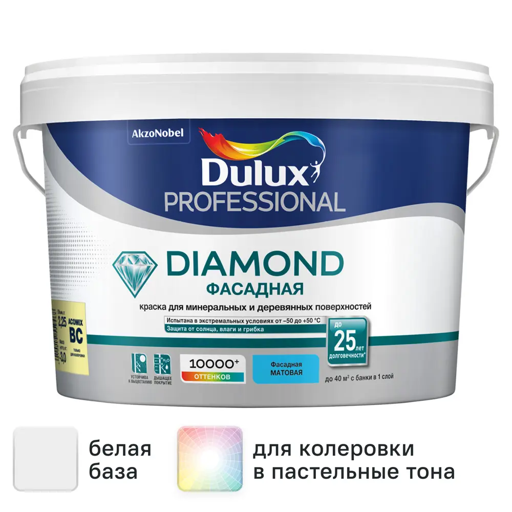 Фото Краска фасадная Dulux Professional Diamond матовая цвет белый база BW 2.5 л Фото Краска фасадная Dulux Professional Diamond матовая цвет белый база BW 2.5 л