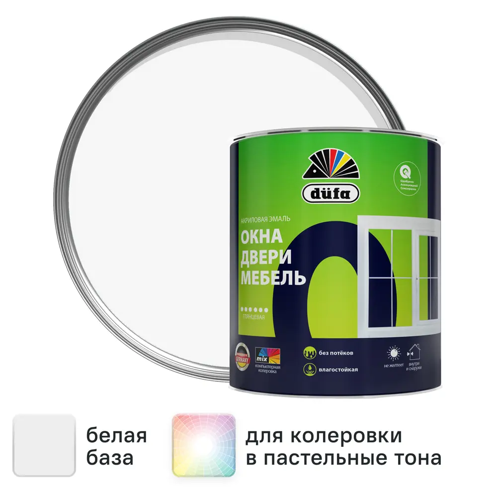 Фото Эмаль для окон и дверей Dufa Aqua-Fensterlack глянцевая цвет белый 0.75 л Фото Эмаль для окон и дверей Dufa Aqua-Fensterlack глянцевая цвет белый 0.75 л