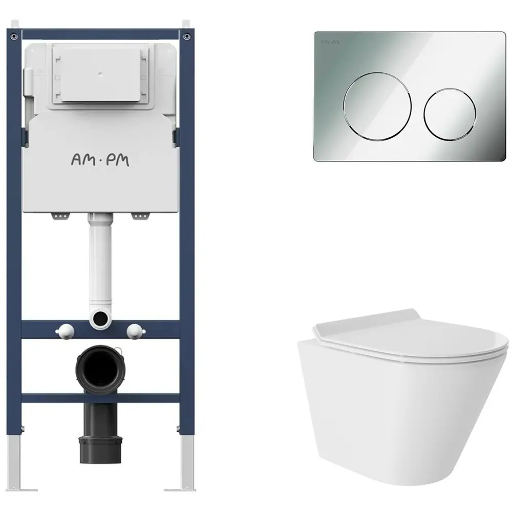 Фото 4 Инсталляция AM.PM I012709.0151 PrimeFit с клавишей слива PrimeFit L гл/хром и унитаз 48x36 Vortex Soft-Close глянцевый белый конус Фото 4 Инсталляция AM.PM I012709.0151 PrimeFit с клавишей слива PrimeFit L гл/хром и унитаз 48x36 Vortex Soft-Close глянцевый белый конус