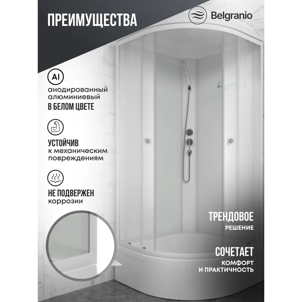 Фото 2 Душевая кабина Belgranio Carmela BL0000061826 100x100 средний поддон, стекло матовое