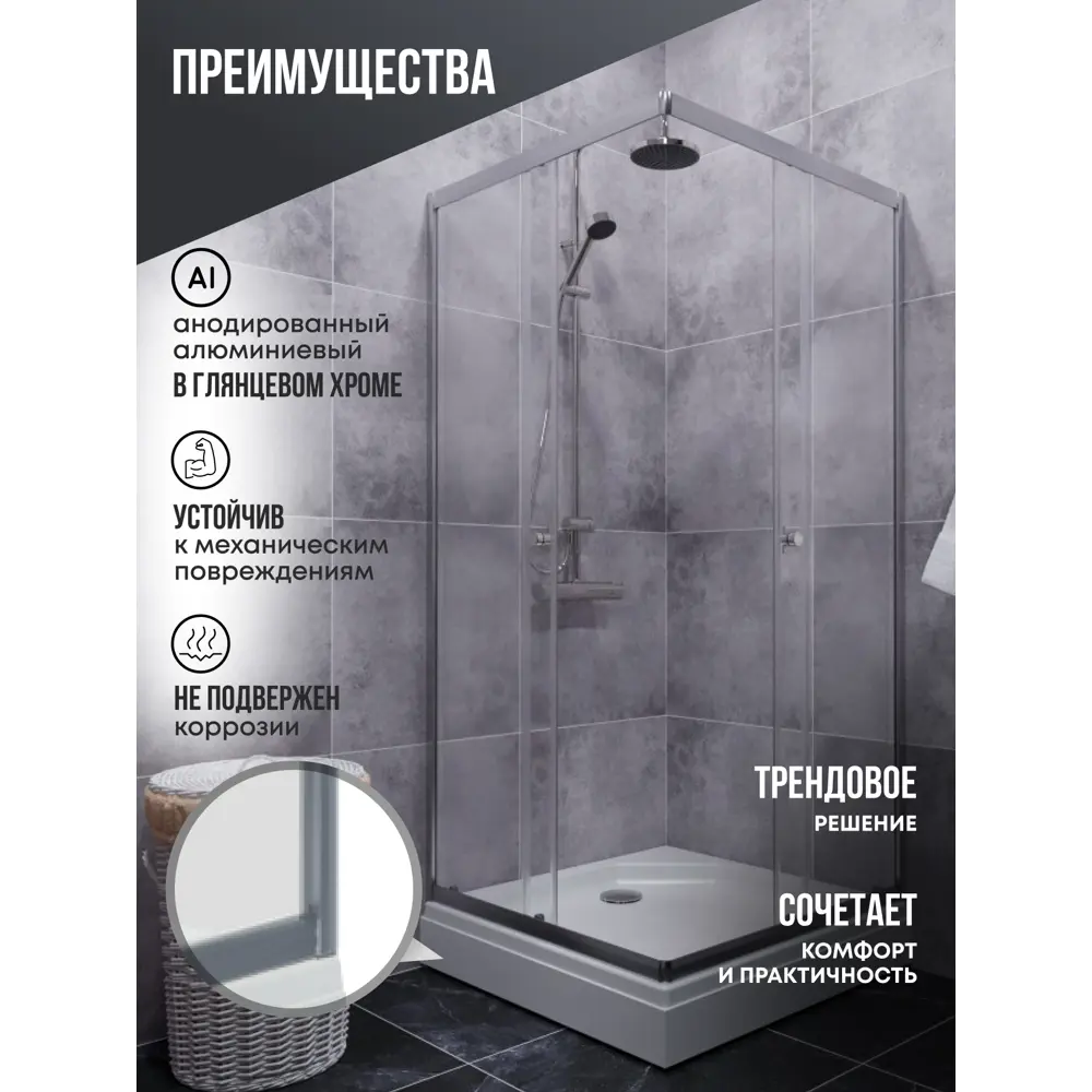 Фото 2 Душевой уголок Belgranio Palmira квадрат с поддоном 90x90см профиль хромированный эффект стекла прозрачный