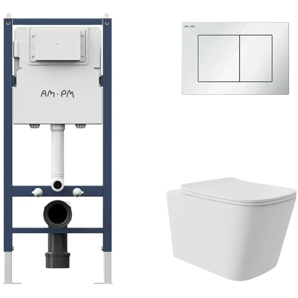 Фото 4 Инсталляция AM.PM I012709.0201 PrimeFit с клавишей слива PrimeFit S глянцевый белый унитаз Long 52.5x34.5 Vortex Soft-Close матовый белый квадрат Фото 4 Инсталляция AM.PM I012709.0201 PrimeFit с клавишей слива PrimeFit S глянцевый белый унитаз Long 52.5x34.5 Vortex Soft-Close матовый белый квадрат