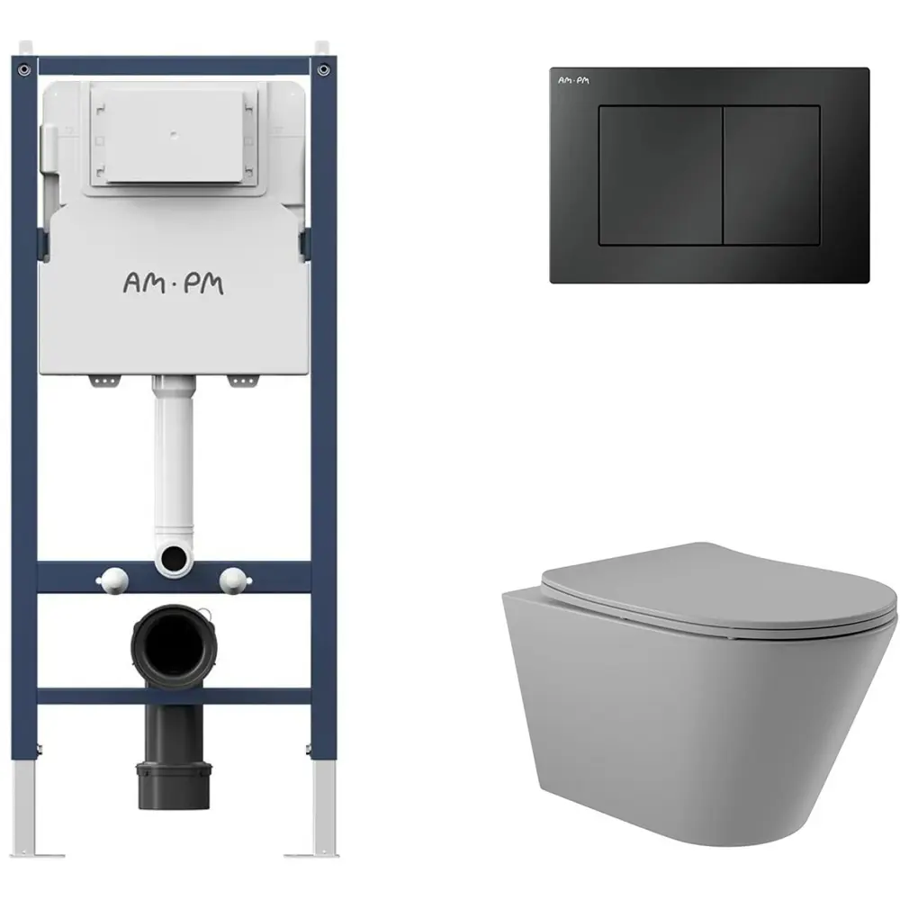Фото 4 Инсталляция AM.PM I012709.0238 PrimeFit с клавишей слива PrimeFit S матовый черный унитаз 52.5x36 Soft-Close матовый серый конус Фото 4 Инсталляция AM.PM I012709.0238 PrimeFit с клавишей слива PrimeFit S матовый черный унитаз 52.5x36 Soft-Close матовый серый конус