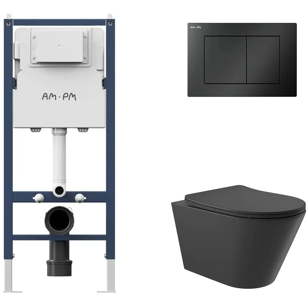 Фото 4 Инсталляция AM.PM I012709.0238 PrimeFit с клавишей слива PrimeFit S матовый черный унитаз 52.5x36 Soft-Close матовый черный конус Фото 4 Инсталляция AM.PM I012709.0238 PrimeFit с клавишей слива PrimeFit S матовый черный унитаз 52.5x36 Soft-Close матовый черный конус