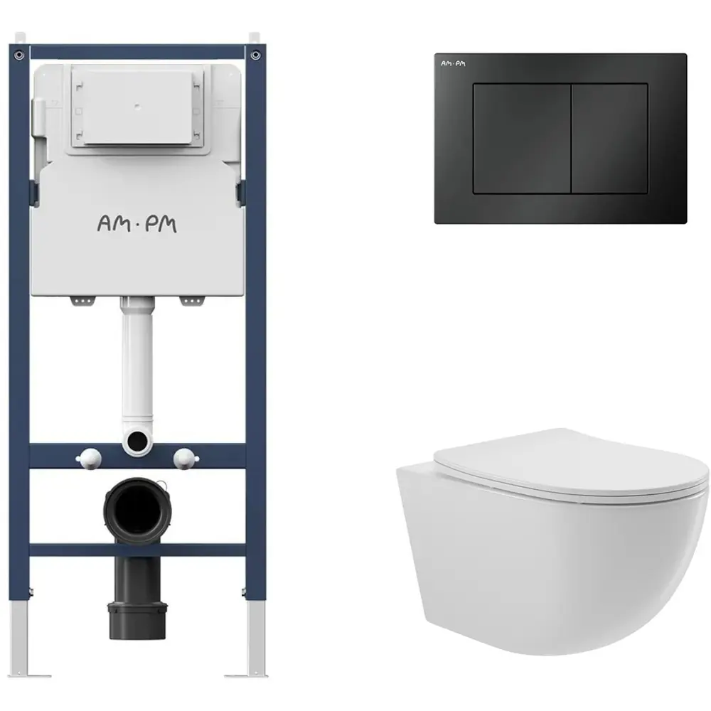 Фото 4 Инсталляция AM.PM I012709.0238 PrimeFit с клавишей слива PrimeFit S матовый черный унитаз 52.5x36 Soft-Close глянцевый белый овал Фото 4 Инсталляция AM.PM I012709.0238 PrimeFit с клавишей слива PrimeFit S матовый черный унитаз 52.5x36 Soft-Close глянцевый белый овал