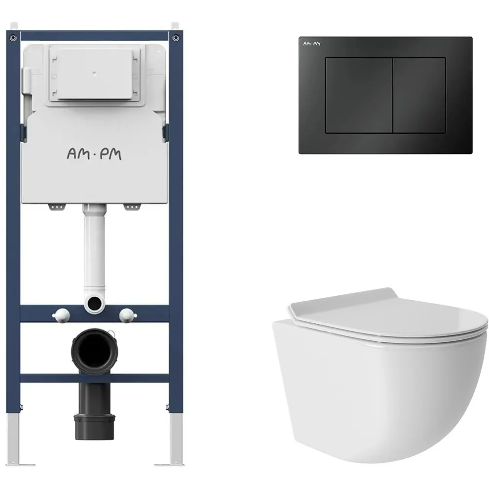Фото 4 Инсталляция AM.PM I012709.0238 PrimeFit с клавишей слива PrimeFit S матовый черный унитаз 48x36 Vortex Soft-Close глянцевый белый овал Фото 4 Инсталляция AM.PM I012709.0238 PrimeFit с клавишей слива PrimeFit S матовый черный унитаз 48x36 Vortex Soft-Close глянцевый белый овал