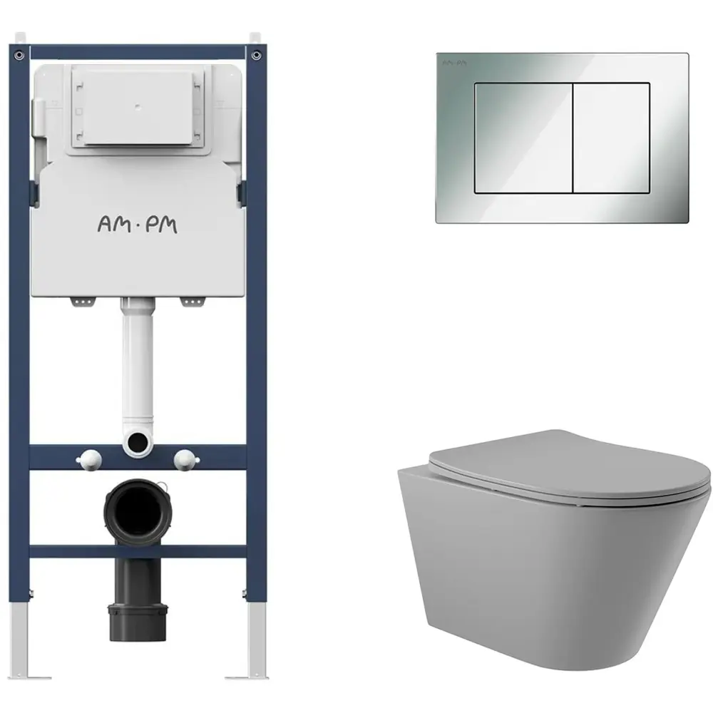 Фото 4 Инсталляция AM.PM I012709.0251 PrimeFit с клавишей слива PrimeFit S гл/хром унитаз 52.5x36 Soft-Close матовый серый конус Фото 4 Инсталляция AM.PM I012709.0251 PrimeFit с клавишей слива PrimeFit S гл/хром унитаз 52.5x36 Soft-Close матовый серый конус